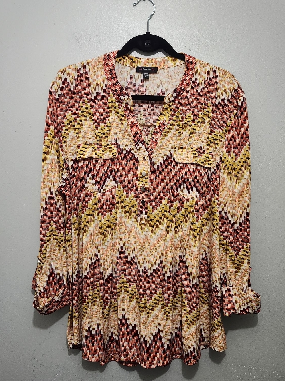 Cocomo Multicolor Chevron Blouse - Yellow, Rust, Cream